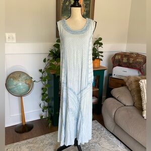 Expressions Chambray Denim Lightweight Rayon Dress Embroidery Waves Large